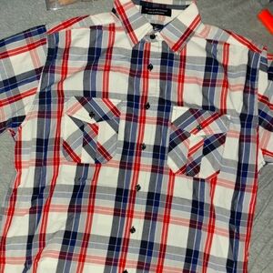 Beverly Hills Polo Club Red and Blue Casual Button Down Shirt Size M